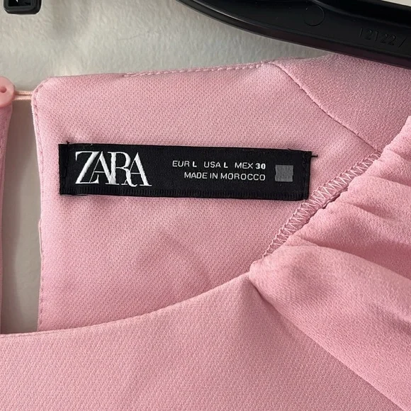 ZARA Bubblegum Pink Ruffle Hem & Shoulders Mini Dress Long Sleeve Sz L - Picture 9 of 16